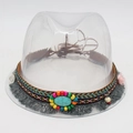 Detail of bohemian hat band with turquoise stone, colorful beads and grey tassels - One Size / Ethnic