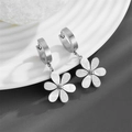 Chic titanium steel flower earrings with silver matte and polished petal textures - Silver