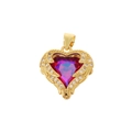 Detailed view of heart-shaped gold pendant with red zircon and sparkling crystal border - Ruby Heart