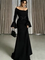Elegante off-shoulder zwarte avondjurk met uitlopende mouwen en een zeemeermin silhouet - S / Zwart