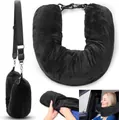 Almohada de viaje negra de felpa rellenable con correa ajustable y hebilla de cierre - 96*18cm / Negro