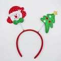 Christmas headband featuring a red flocked frame with snowman and glittery tree accents - Bow Santa and Tree