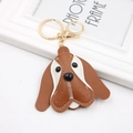 Brown and white PU leather Beagle dog keychain with golden metal ring and lobster clasp - Coffee