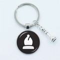 Silver chess keychain featuring a king piece and a white bishop glass cabochon pendant - Bishop Silhouette