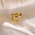 Modern gold plated stainless steel open ring featuring a bold cutout letter G design - Letter G / Gold