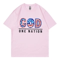 Pink short sleeve T-shirt with GOD ONE NATION print in a casual loose fit style - Pink