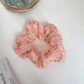 Pink transparent organza scrunchie with cherry pattern on clean white background - Ripe Cherry Orange