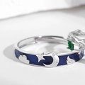S925 silver adjustable open rings with blue enamel star moon and green gemstone detail - Adjustable Open / Moonlight Rose Couple Ring Male
