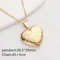 Golden heart-shaped locket necklace with floral engraving and 45cm chain length - Gold Color Waves