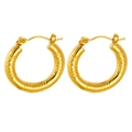 Minimalist 18K gold plated stainless steel hoop earrings with diamond pattern texture - Dense Rhombus Snake Scale
