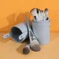 14-piece makeup brush set with grey PU leather storage case and soft synthetic bristles - 14Pcs Set + Light Blue Tube