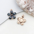 DIY black enamel five-petal flower jewelry pendants with gold metal edges and loops - Cherry Blossom (10957) / 1 Piece (14x16mm) / Black