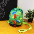 Mochila infantil de dinosaurio verde con correa de seguridad y púas 3D rojas - Verde