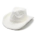 Detailed view of the fluffy white faux fur texture on a western cowboy style felt hat - M (56-58cm) / White