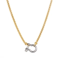 18k gold plated box chain necklace with a silver stainless steel U-shaped shackle clasp - Two-Tone Shackle Clasp Necklace / Gold Chain Silver Clasp
