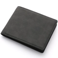 Portefeuille court minimaliste pour hommes en cuir mat gris foncé avec coutures fines - Noir