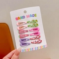 Colorful 10pcs star hair clips set with fruit and plaid patterns on display card - 2# Purple Pink