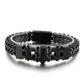 Men's hip-hop skull bracelet in matte black stainless steel with multi-row chain design - Matte Black (KB147530-KFC)