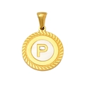 Golden stainless steel round pendant with white inlay and letter P in rope frame - Letter P (S-P005-P)