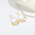 Bohemian gold hoop earrings with hollow fan charms on minimalist white silk background - Leaf (ES2812-6)