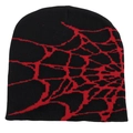 Gorro de punto negro con diseño de telaraña roja para moda urbana de invierno unisex - Talla única / Negro Rojo
