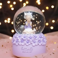 Purple Sakura crystal ball music box with girl figure and butterfly engraving base - Medium 80 Light + Music / 5146 Purple Butterfly