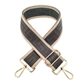 Detail of adjustable 5cm wide bag strap with grey geometric pattern and gold hardware - 15-Grey Beige Border
