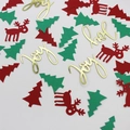 Christmas table confetti with red reindeer, green trees, and golden joy script sequins - Red Green Tree + Reindeer + Gold Joy Confetti