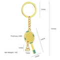 Golden tennis racket and badminton keychain with blue enamel details and size markings - Golden Badminton Racket Set