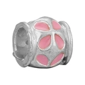 Pink enamel heart charm bead in silver finish for DIY jewelry bracelet making - Pink Petal Enamel Bead (018)