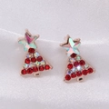 Rose gold Christmas tree stud earrings with red and iridescent rhinestones - Pentagram Christmas Tree 4