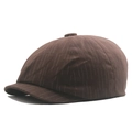 Berretto marrone scuro a righe da uomo in stile classico vintage newsboy a cupola piatta - L (58-60cm) / caffè