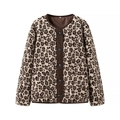 Giacca in pile leopardata da donna con scollo rotondo e bordi in velluto a coste - S / Stampa Leopardata C9