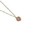 Elegante collar dorado con colgante de corazón, gema rosa y cristales brillantes - Dorado con piedra preciosa rosa / 40+5CM Cadena de Serpiente