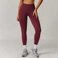 High-waisted burgundy yoga leggings with seamless compression and body-sculpting fit - L / Bottom (CCK7318) / Cherry Red