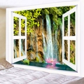 Tapiz de pared 3D vista de ventana con cascada y paisaje forestal para habitación - 150x130cm / Cascada de Montaña