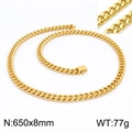 Chaîne cubaine dorée de 8mm polie en longueur 650mm pour la mode masculine - Collier Doré 650x8mm
