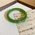 Macro shot of a minimalist green resin bangle with marble texture on vintage background - Large / Green