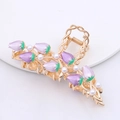 Grande pince à cheveux dorée avec tulipes mauves et perles blanches élégantes - HS02632 Violet
