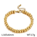 Poliertes 18k vergoldetes Edelstahl-Perlenarmband mit Karabinerverschluss, Größe 165x6mm - 6mm Perlendurchmesser - Gold