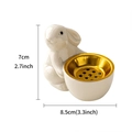 Weißer Keramik-Hase Räuchergefäß mit goldener Schale, Größe 7x8,5cm Wohndekor - Hockender Hase Weihrauchbrenner-Weiß