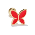 Golden stud earring with vibrant red enamel butterfly design and ball screw back - Red Butterfly
