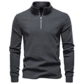Close-up of charcoal grey fleece sweatshirt showing quarter-zip collar and soft texture - Dark Gray