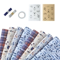 Father's Day gift wrapping paper set with mustache patterns and blue ribbons - 50x70cm / 8-Piece Set
