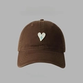 Dark brown baseball cap with blue heart embroidery on minimalist cotton fabric - 55-59CM / Coffee