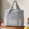 Graue isolierte Kühltasche mit weißem Wellenmuster und Netztaschen für die Arbeit - Grau