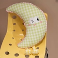 Cartoon moon plush pillow in green checkered fabric with cute embroidery and frills - Green Plaid Moon
