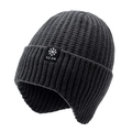 Gorro de punto gris oscuro con orejeras y logo de copo de nieve para el calor invernal - Talla única / Gris