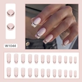 Uñas postizas largas cuadradas con líneas negras minimalistas y base rosa natural - Estilo de Línea Francesa (W1044)