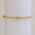 18k gold plated brass beaded bracelet with micro-paved zircon letter M charm - Letter M